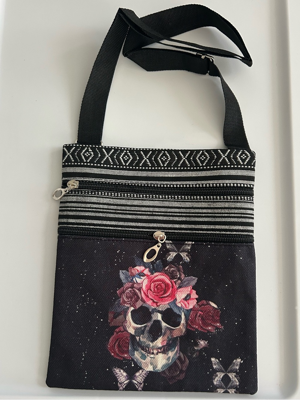 Floral Sugar Skull Butterfly Crossbody Bag Tribal Goth Purse - Picture 1 of 5